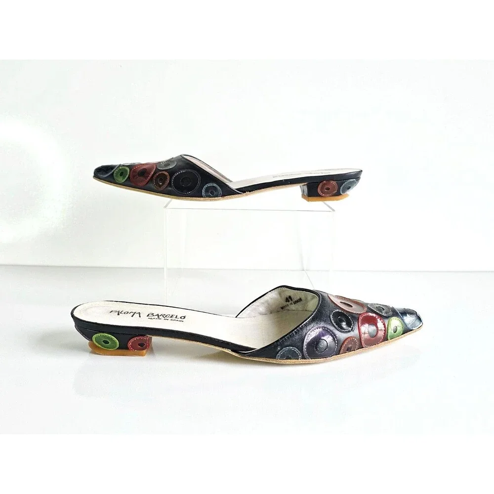 PALOMA BARCELO Leather Pointed Toe Mules Multicolor Circle Accents Sz 41 10.5 - Picture 6 of 11